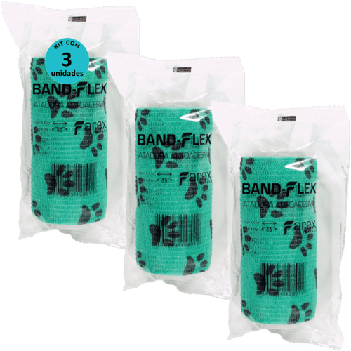 Atadura 10cm Verde Com Patinhas Band-Flex Autoadesiva Para Animais Farex Kit Com 3
